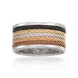 ALOR &quot;Modern Cable Mix&quot; Multicolored Stainless Steel Cable Ring with 18kt White Gold