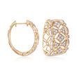 1.00 ct. t.w. Baguette and Round Diamond Openwork Hoop Earrings in 14kt Yellow Gold