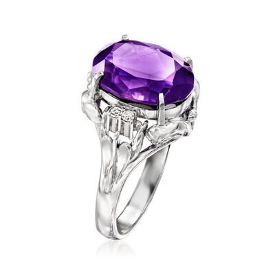 C. 1990 Vintage 5.50 Carat Amethyst Ring with Diamond Accents in Platinum