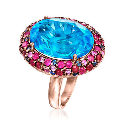 20.00 Carat Swiss Blue Topaz and 4.50 ct. t.w. Multi-Gemstone Ring in 14kt Rose Gold