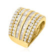 3.00 ct. t.w. Baguette and Round Diamond Multi-Row Ring in 18kt Gold Over Sterling