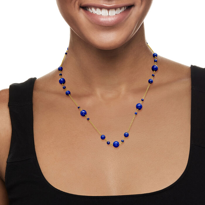 3-8mm Lapis Bead Necklace in 14kt Yellow Gold 18-inch