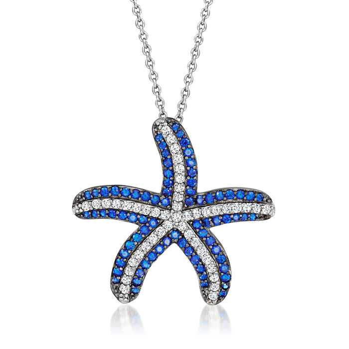 .50 ct. t.w. Simulated Sapphire and .30 ct. t.w. CZ Starfish Necklace in Sterling Silver