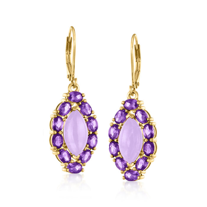 Lavender Jade and 2.80 ct. t.w. Amethyst Drop Earrings in 18kt Gold Over Sterling