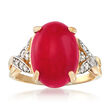 Red Coral and .15 ct. t.w. Diamond Ring in 18kt Yellow Gold