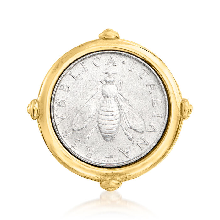 Italian 18kt Gold Over Sterling Genuine Two-Lira Bumblebee Coin Ring