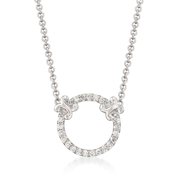 Gabriel Designs .13 ct. t.w. Diamond Open Circle Necklace in 14kt White Gold