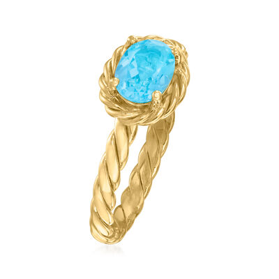 .90 Carat Swiss Blue Topaz Twisted Ring in 10kt Yellow Gold