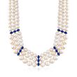3-10.5mm Cultured Pearl and Lapis Three-Strand Necklace in Sterling Silver