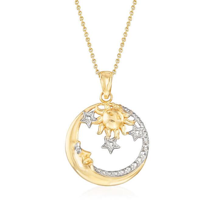 14kt Two-Tone Gold Sun, Moon and Stars Pendant Necklace