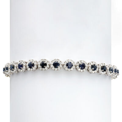 5.50 ct. t.w. Sapphire and 3.00 ct. t.w. Diamond Tennis Bracelet in 14kt White Gold