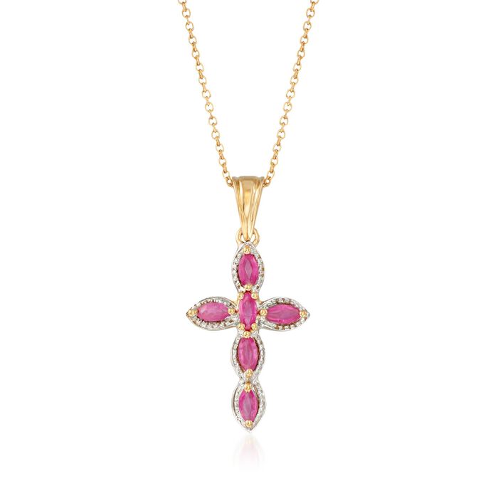 .70 ct. t.w. Marquise Ruby Cross Pendant Necklace in 18kt Gold Over Sterling