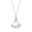 Charles Garnier &quot;Fanfare&quot; Mother-of-Pearl and .30 ct. t.w. CZ Pendant Paper Clip Link Necklace in Sterling Silver