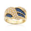 C.1990 Vintage 1.24 ct. t.w. Sapphire and .41 ct. t.w. Diamond Crossover Ring in 18kt Yellow Gold