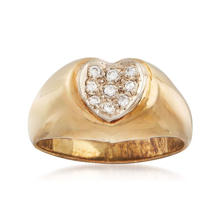 C. 1970 Vintage .15 ct. t.w. Diamond Heart Ring in 14kt Yellow Gold