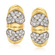 C. 1980 Vintage 1.30 ct. t.w. Diamond Heart Earrings in 18kt Yellow Gold