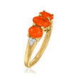 Fire Opal Three-Stone Ring with Diamond Accents in 14kt Yellow Gold