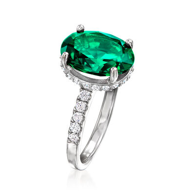 5.50 Carat Simulated Emerald and .50 ct. t.w. CZ Ring in Sterling Silver