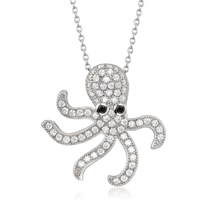 2.10 ct. t.w. CZ Octopus Pendant Necklace in Sterling Silver