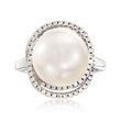 Italian 12mm Cultured Pearl and .78 ct. t.w. CZ Ring in Sterling Silver