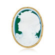 C. 1980 Vintage Green Agate Cameo Pin/Pendant in 18kt Yellow Gold