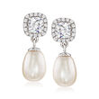 Italian 7.5-8mm Cultured Pearl and 1.10 ct. t.w. CZ Drop Earrings in Sterling Silver