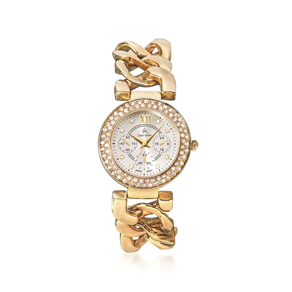 Louis Arden Women&#39;s 34mm Gold Plate Watch With Swarovski Crystals | Ross-Simons