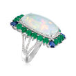 Opal, 4.10 ct. t.w. Emerald and .70 ct. t.w. Sapphire Ring with .46 ct. t.w. Diamond in 18kt White Gold