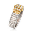 C. 1990 Vintage Diamond-Accented Ribbed Ring in 18kt Two-Tone Gold