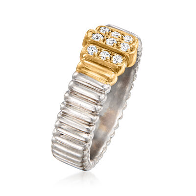 C. 1990 Vintage Diamond-Accented Ribbed Ring in 18kt Two-Tone Gold