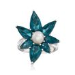 6mm Cultured Pearl and 7.10 ct. t.w. Blue Topaz Abstract Flower Ring in Sterling