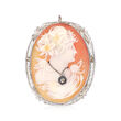 C. 1940 Vintage Orange Shell Cameo Pin/Pendant with Diamond Accent in 14kt White Gold