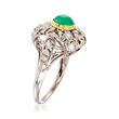 C. 1950 Vintage .70 Carat Emerald and .40 ct. t.w. Diamond Cocktail Ring in Platinum with 14kt Yellow Gold