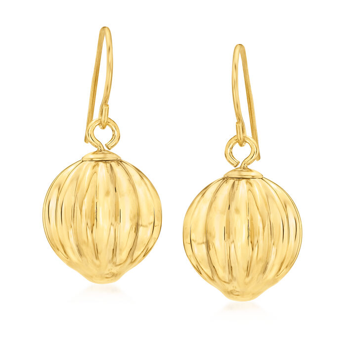 Italian Andiamo 14kt Yellow Gold Over Resin Fluted Ball Drop Earrings