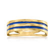 Italian 14kt Yellow Gold Ring with Blue Enamel Stripes