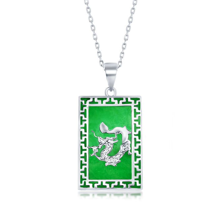 Green Quartz Dragon Pendant Necklace in Sterling Silver