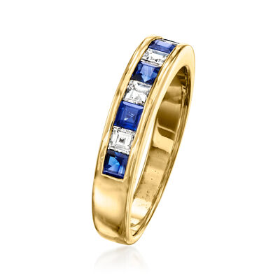 C. 1980 Vintage .75 ct. t.w. Sapphire and .40 ct. t.w. Diamond Ring in 18kt Yellow Gold
