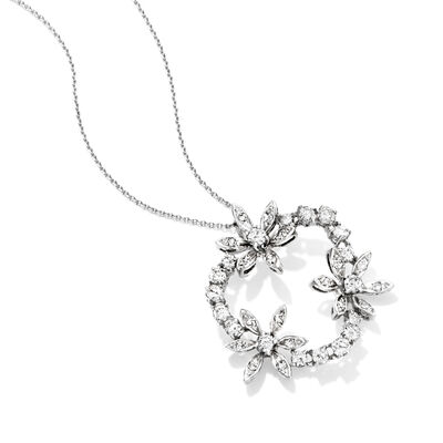 C. 1980 Vintage 2.00 ct. t.w. Diamond Flower Wreath Pendant Necklace in 14kt and 18kt White Gold