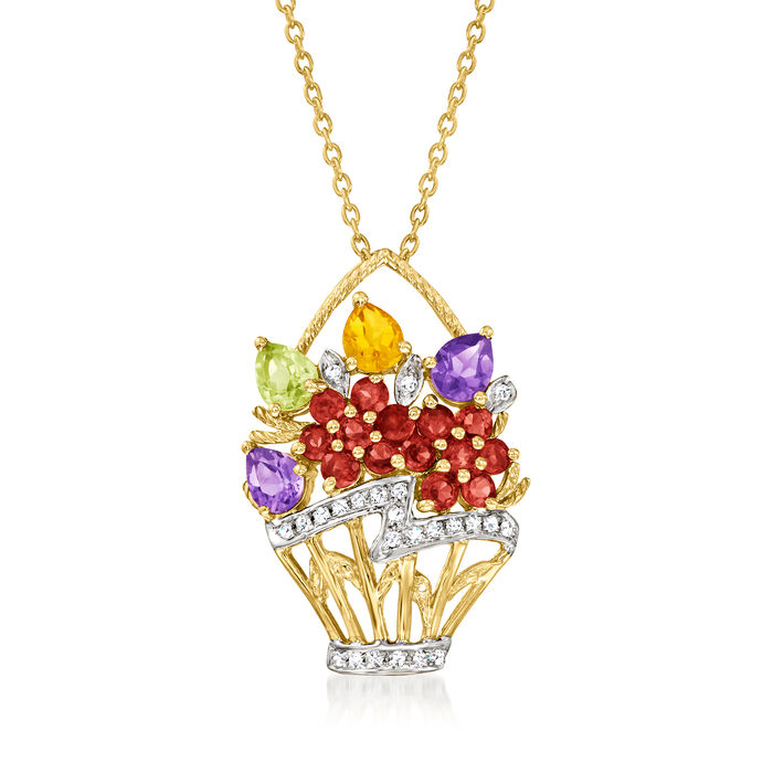 2.10 ct. t.w. Multi-Gemstone Flower Basket Pendant Necklace in 18kt Gold Over Sterling