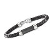 ALOR Men's Black Leather and Stainless Steel Twisted Station Bracelet