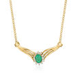 C. 1980 Vintage 1.25 Carat Emerald Necklace with .20 ct. t.w. Diamonds in 14kt Yellow Gold