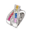 C. 1990 Vintage 2.97 ct. t.w. Multicolored Sapphire and .74 ct. t.w. Diamond Crisscross Ring in 14kt White Gold
