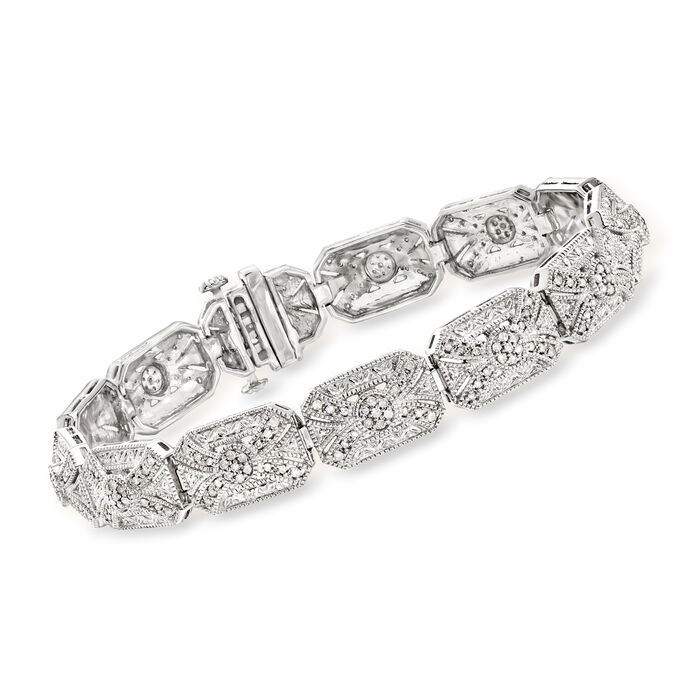 1.00 ct. t.w. Diamond Vintage-Inspired Bracelet in Sterling Silver
