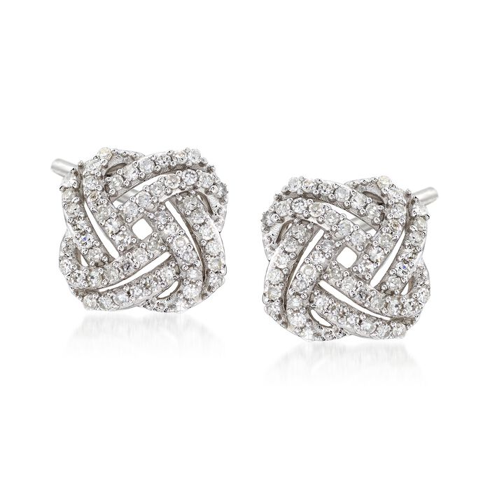 .33 ct. t.w. Diamond Squared Love Knot Stud Earrings in 14kt White Gold