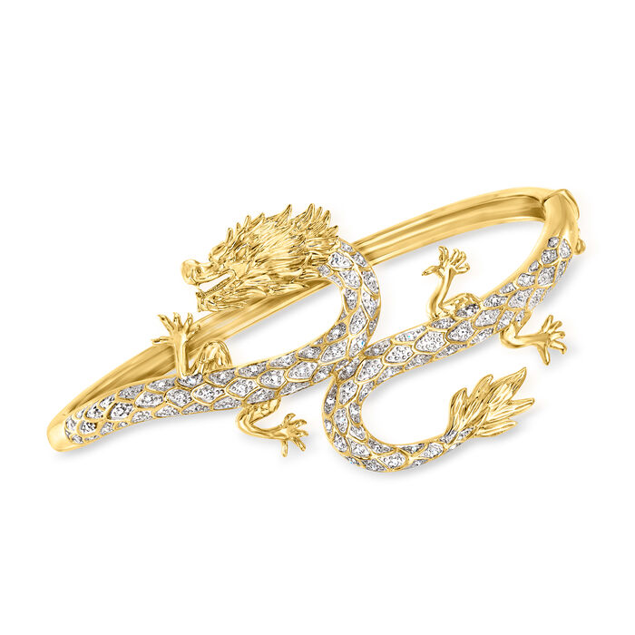 .15 ct. t.w. Diamond Dragon Bangle Bracelet in 18kt Gold Over Sterling