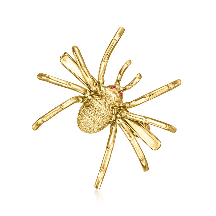 C. 1990 Vintage 18kt Yellow Gold Spider Pin with Ruby Accents