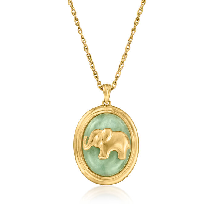 Jade Elephant Pendant Necklace in 18kt Gold Over Sterling