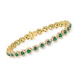 3.70 ct. t.w. Emerald and 2.65 ct. t.w. Diamond Tennis Bracelet in 14kt Yellow Gold
