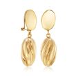Italian 14kt Yellow Gold Ribbed Oval Drop Clip-On Earrings