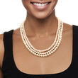 5-8mm Cultured Pearl Three-Strand Necklace with Sterling Silver 18-inch